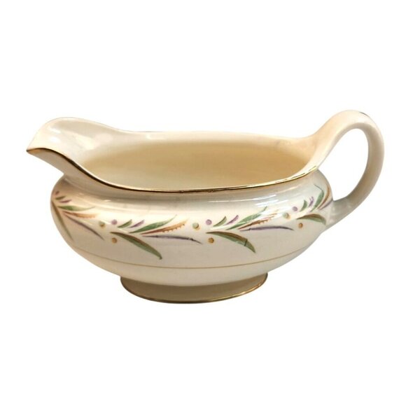 Nautilus Eggshell USA Gravy Boat Pitcher Autumn Floral Design & Gold Trim Vinta - Picture 6 of 6